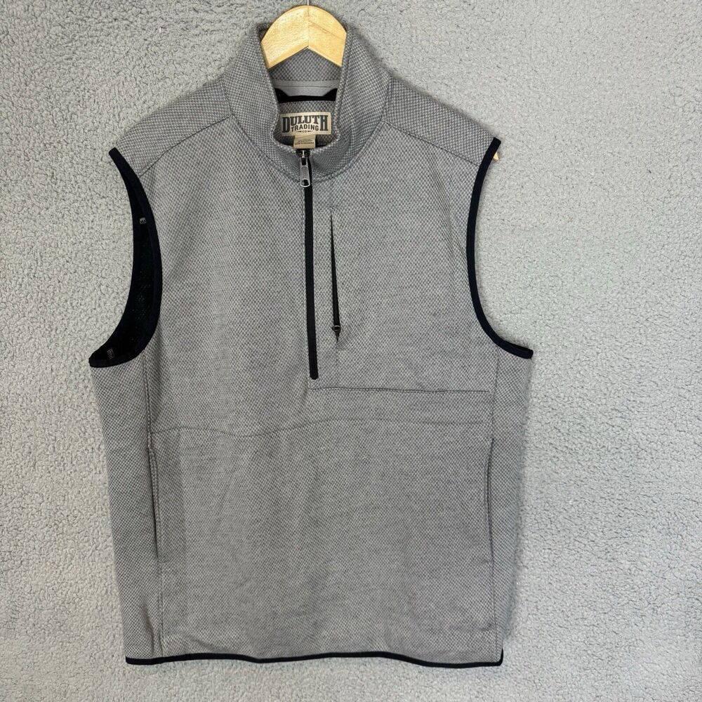 Duluth Trading Vest Mens M Grey 1/2 Zip Outdoor Pockets Hiking Casual